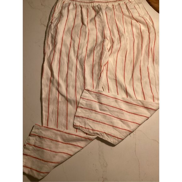 C&C California 100% Linen Red White striped Pants Sz XL Elastic Waist - Picture 1 of 7